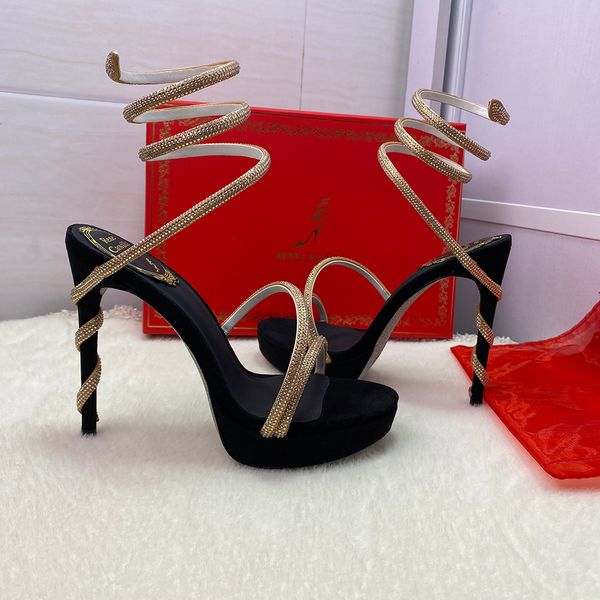 A113 Sandali da donna con plateau Scarpe eleganti con tacco alto alla caviglia Scarpa avvolgente impreziosita da strass serpente Stiletto120mm Designer Crystal Chand