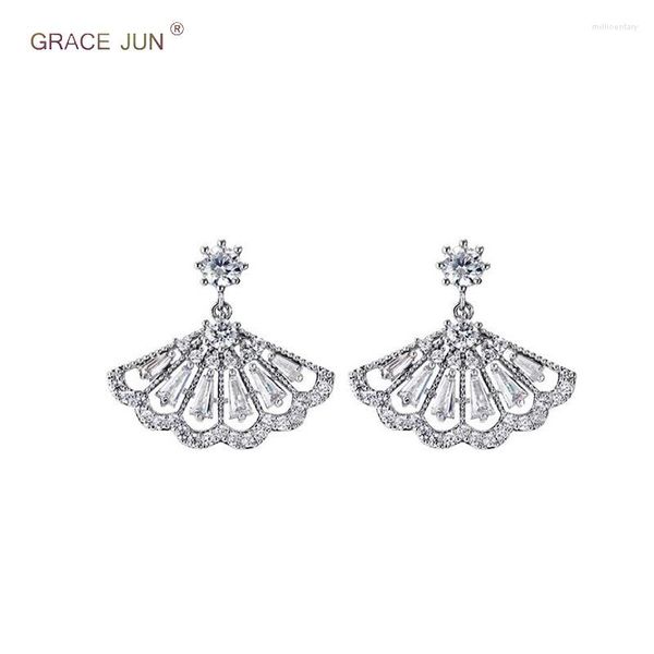 Brincos de backs Grace Jun Micro Inlay CZ Fan Clip em nenhum piercing for Women Party Wedding Wedding Lorgeous Ear Bijoux