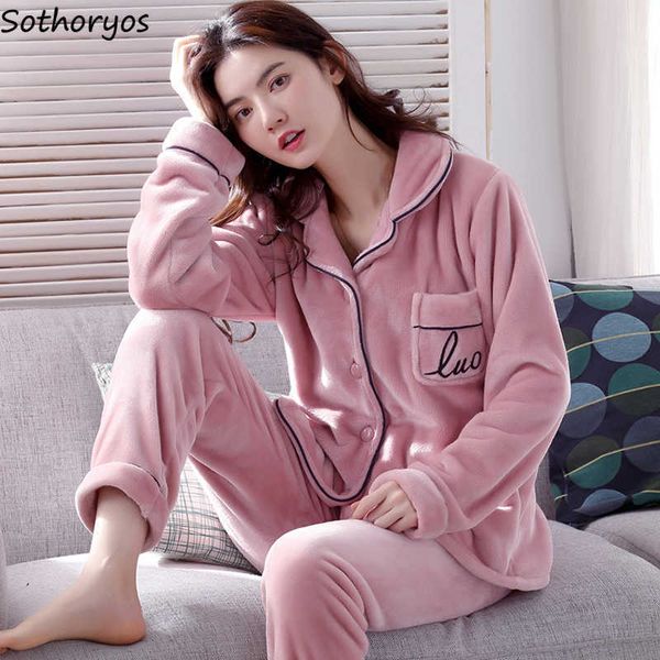 Pigiama da donna Sleep Lounge Set da donna Flanella Inverno Caldo Sleepwear Accogliente Soft Fluffy Colletto rovesciato Home Lounge Wear Ispessimento Stampa Casual Chic T221017