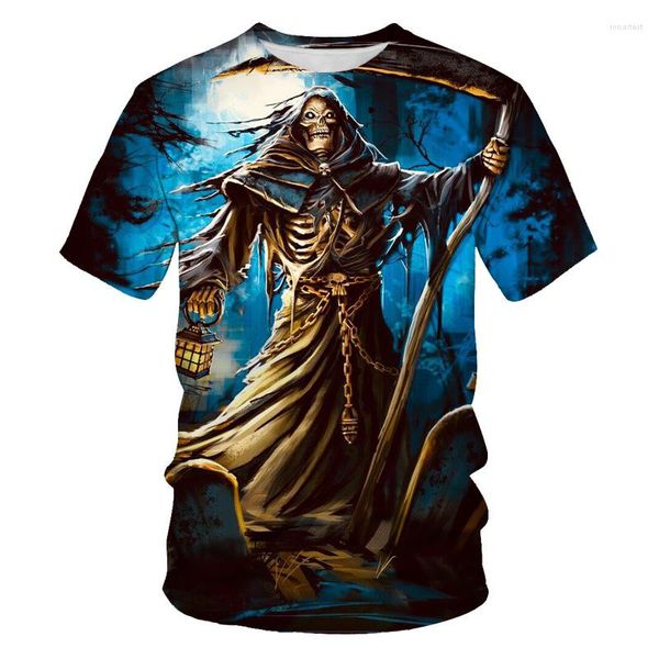 Herren T-Shirts Herren T-Shirts Lustiges und gruseliges Totenkopf-3D-Druck-T-Shirt 2022 Sommer O-Ausschnitt Kurzarm Lässig Notwendig für Halloween King of the