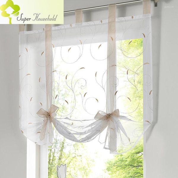 Cortina simples Janela ampla e bordada Cortinas curtas florais Roman blinds para sala de estar de fashion kitchen tulle Door Louver