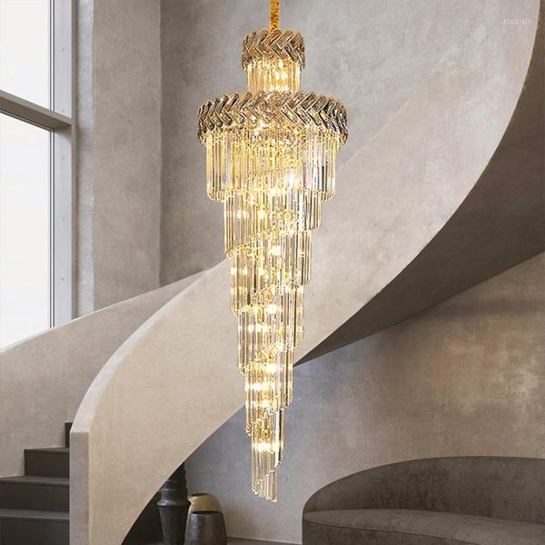 Kronleuchter Led Kristall Kronleuchter Für Treppenhaus Moderne Wohnkultur Lampe Luxus Rauchgrau Cristal Innenbeleuchtung Große Gold Treppen Glanz