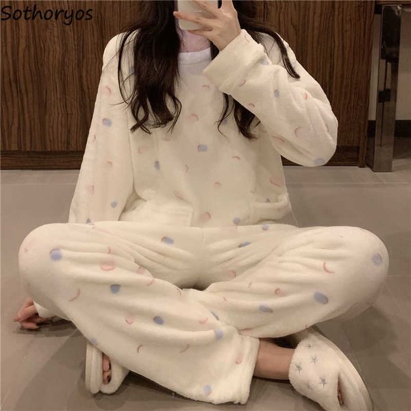 Lounge do sono feminino Pijama define o inverno para o sono para dormir casas fêmeas fêmeas fêmeas coral veludo quente impressão aconchegante kawaii coreana de moda ulzzang insky diariamente t221017