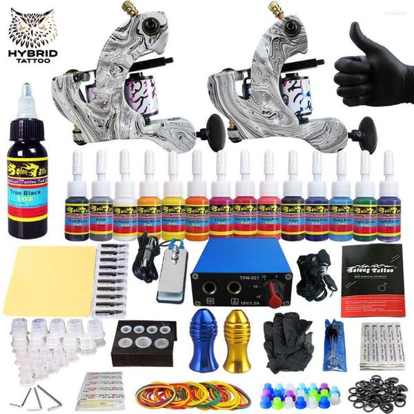 Kits de armas de tatuagem kit híbrido completo para revestimento e shader para iniciantes fontes de alimentação para pedal agarra agulhas conjunto de tinta bodyart tk203-3