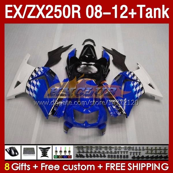 Verkleidungen Tank OEM für KAWASAKI NINJA ZX250R EX250R 08 09 10 11 12 ZX250 EX250 R 163Nr.71 ZX-250R 2008 2009 2010 2011 2012 EX ZX 250R 08-12 Einspritzverkleidung blau Fabrik