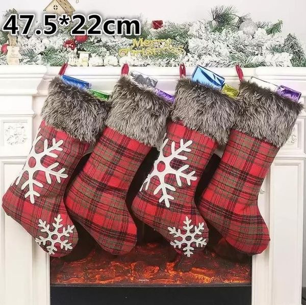 Decoraciones navideñas Calcetines de regalo de Papá Noel Calcetín de Navidad de felpa con adorno de cuerda colgante FY5387 Venta al por mayor 47.5x22CM wly935