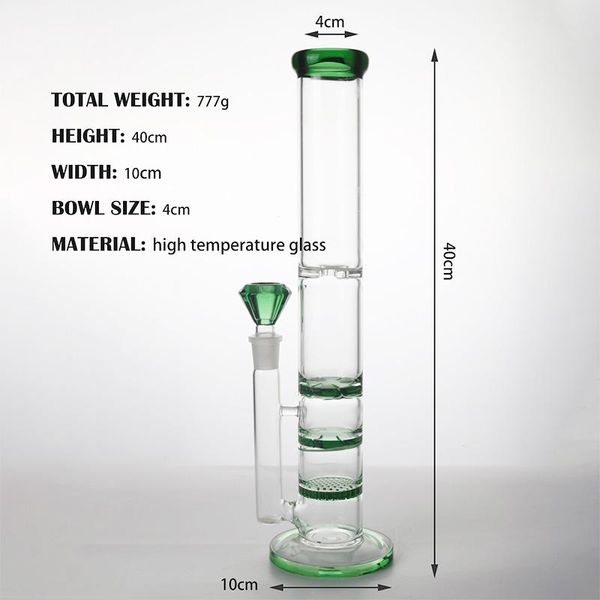 Super Glass Bong Logah Tubos de ￡gua Honeycomb e Folha de Ciclone Tr￪s camadas Filtra￧￣o Bongos Dab Rig Recycler Tubo de Fumando 15,7 