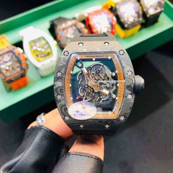Orologi da uomo di lusso orologio da polso guarda la stessa tecnologia nera in fibra di carbonio meccanica full cavol mil