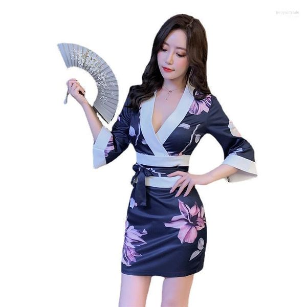 Roupas étnicas sakura menina kimono vestido japonês estilo yukata robe de banheira impressão haori japão uniforme de cosplay figurume partido curto Vestido v21