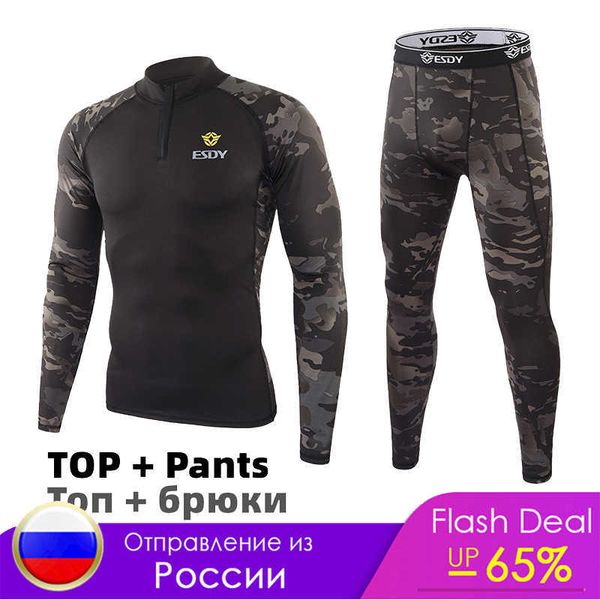 Pijamas masculinos roupas masculinas 2021 inverno chegam novas homens polar velo conjuntos de roupa interior térmica secagem rápida espessamento quente tático camo roupa interior t221017