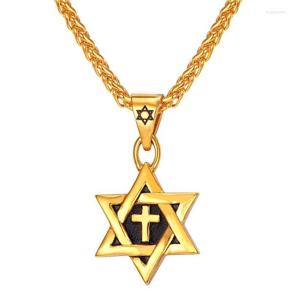 Kolye Kolye David Cross Charm Yahudi Mücevherleri Kadın Erkekler Paslanmaz Çelik Altın Renkli Soyma P002