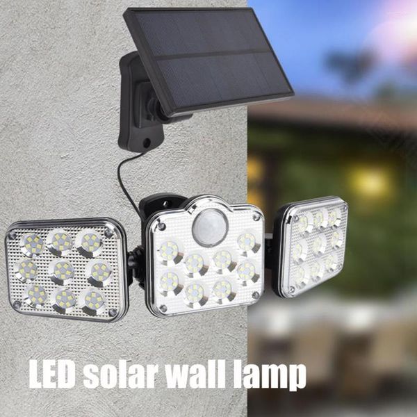 Outdoor LED 3 Kopf Bewegungsmelder Fernbedienung Lampe Solar Licht Flutlicht Panel Wand dekorativ