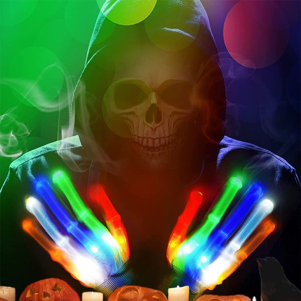 LED -Partyhandschuhe Luminous Blinking Skull Glove Halloween Spielzeugbühne Kostüm Weihnachtsbedarf D7