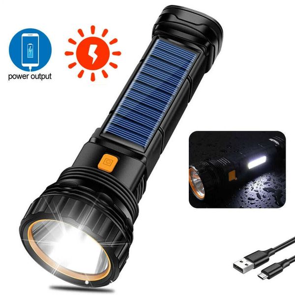 Torce Torce Torcia a LED solare Torcia ricaricabile USB Lanterna Torcia per esterni a lungo raggio Lampada multifunzione per banca di alimentazione di emergenza L221014