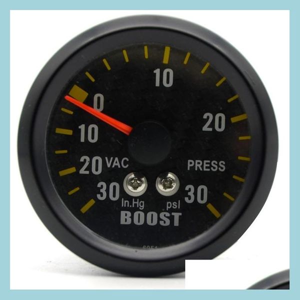 Boost Gauges 2 Inch 52Mm Car Turbo Boost Gauge analogico in fibra di carbonio Face 3030 Psi Meter Sfondo bianco Light Drop Delivery 2022 Mob Dh6Zt