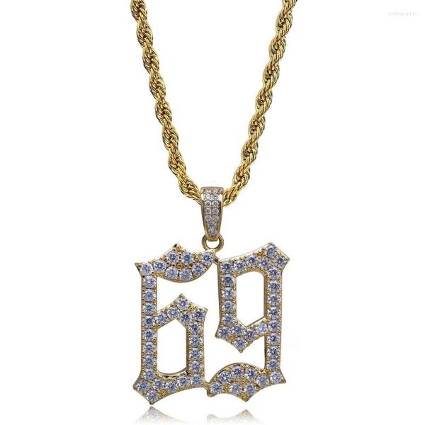 Colares pendentes Número 69 colar de cor prata de ouro masculino Bling zircônia simulada Diamond Hip Hop Jewelry Gifts