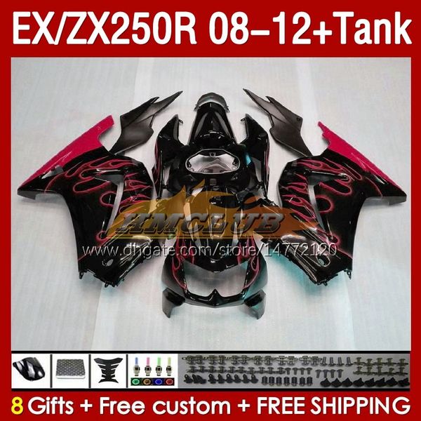 Verkleidungen Tank OEM für KAWASAKI NINJA ZX250R EX250R 08 09 10 11 12 ZX250 EX250 R 163Nr. 70 ZX-250R 2008 2009 2010 2011 2012 EX ZX 250R 08-12 Einspritzverkleidung rote Flammen