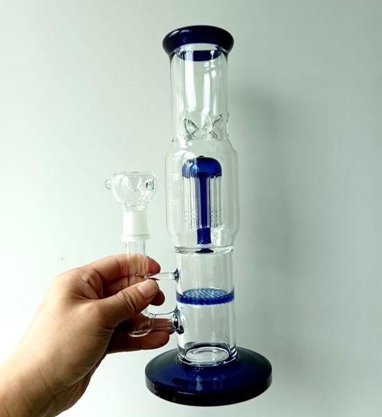Dickes Glas, blaue Wasserbong-Wasserpfeifen, Öl-Dab-Rigs, Rauchpfeifen mit Wabenfilter-Baumarm-Perc