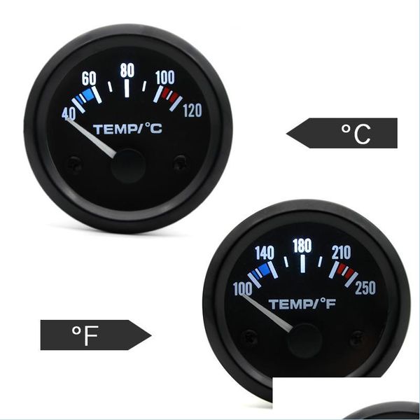 Dragão de medidores da temperatura de água Carro de temperatura de água 2 polegadas 52mm 40120 Celsius / 100250 Fahrenheit Temperatura 12V Instrumento preto Buzel dr dhtmo