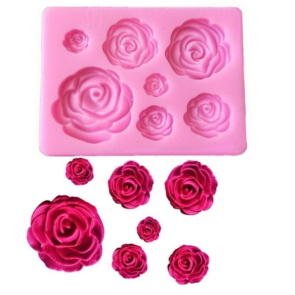 Stampi in silicone fiore rosa Wedding Cupcake Topper strumenti per decorare torte fondente Sugarcraft Candy Clay Chocolate Gumpaste Stampi 1223347