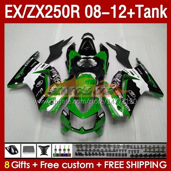 Verkleidungen Tank OEM für KAWASAKI NINJA ZX250R EX250R 08 09 10 11 12 ZX250 EX250 R 163Nr. 80 ZX-250R 2008 2009 2010 2011 2012 EX ZX 250R 08-12 Einspritzverkleidung grüner Bestand