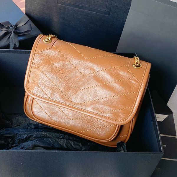 Klassische Niki Messenger-Taschen, Streutasche, plissiert, Ölwachs, Damen-Kette, diagonal, Umhängetasche, Lila, Schwarz, Burgunderrot, Niete, Aprikose, kleine Handtaschen, Designer-Tasche 498894