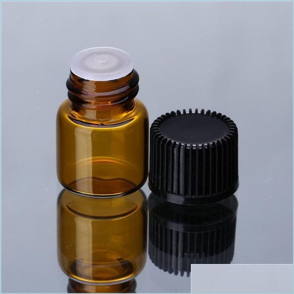 Garrafas de armazenamento frascos que vendem pequenas garrafas de ￳leo essencial de ￢mbar com tampas de plugue de orif￭cio de orif￭cio 1 ml de copos garrafa marrom -vidro vazio vi dhun9