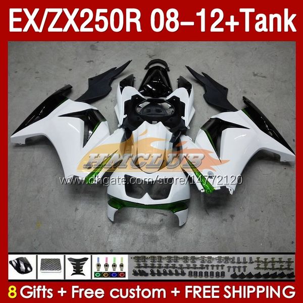 Инъекционная общеизменность для Kawasaki Ninja Ex250R ZX250R 2009 2009 2011 2012 2012 ZX250 EX250 R 163NO.123 ZX-250R 08-12 EX ZX 250R 08 09 10 11 12 OEM FARING White Glossy