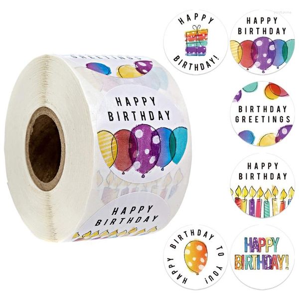 Confezione regalo 500 pezzi Adesivi di buon compleanno Saluti Etichette con sigillo rotondo per imballaggi per feste Carte di scrapbooking Y5GB