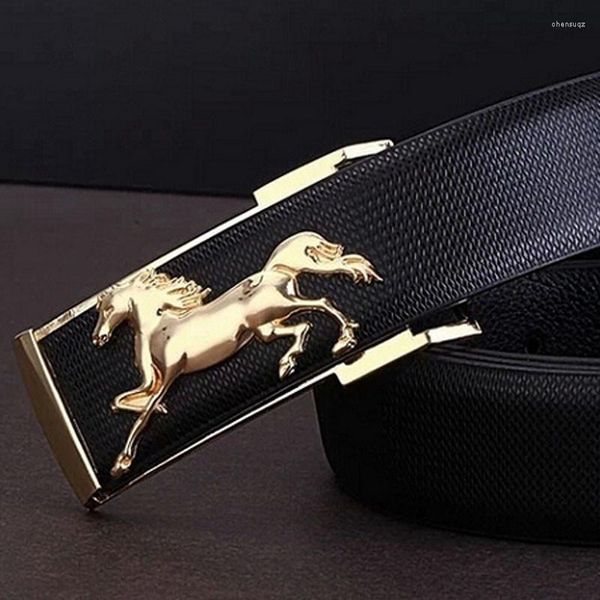 Cinture Cintura Uomo Oro Metallo Fibbie Uomo Cinturino Tempo Libero Cavallo Business Pelle Power 50