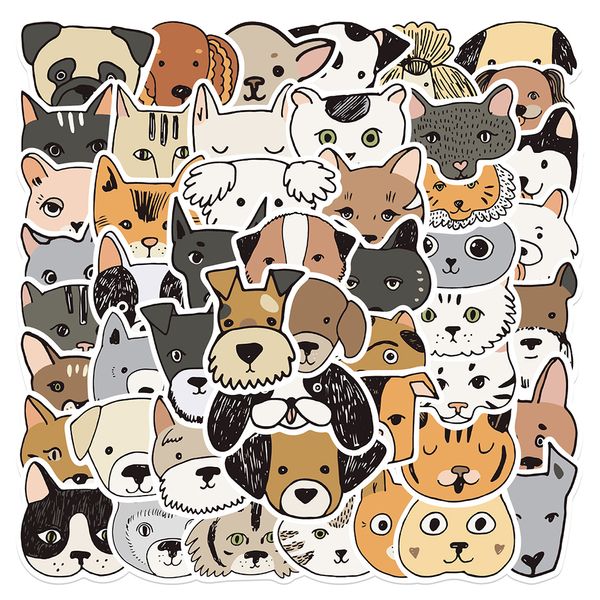 50pcs misturam adesivos de desenho animado de animal de cachorro de gato