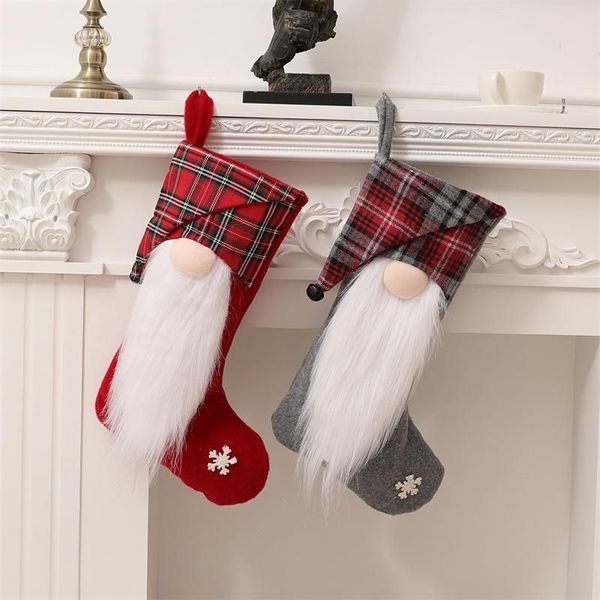 UPS New Christmas Socks Candy Candys Bag sem rosto Doll Doll Christmass Plaid Fersty's Holiday Gift RRA524