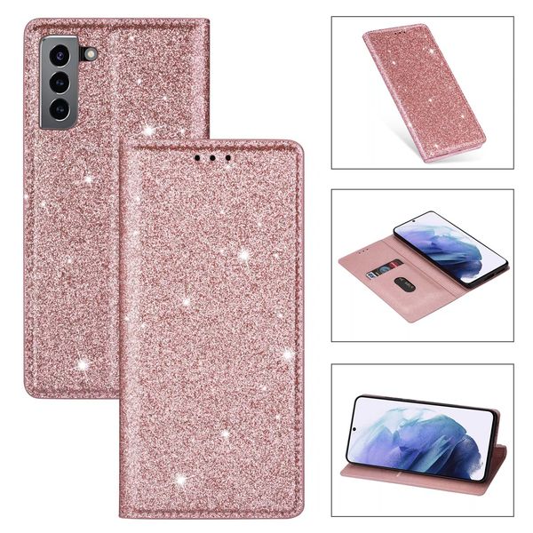 Custodie per telefoni alla moda per Samsung A13 A33 A53 A32 A52 A12 A22 S22 S21 FE Ultra Plus 5G Portafoglio in pelle con glitter Custodia di lusso Bling