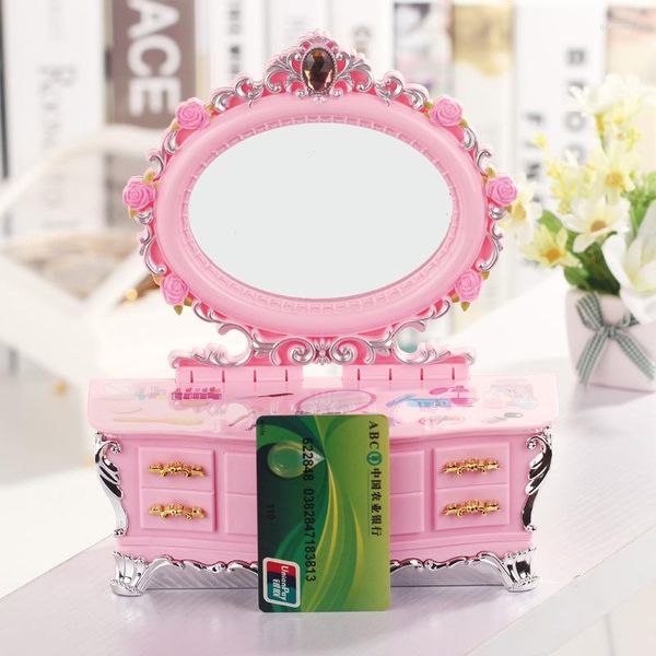 Figurine decorative Torta di compleanno Carillon Cassetto Gioielli musicali con specchio Regalo per la decorazione della casa della ragazza