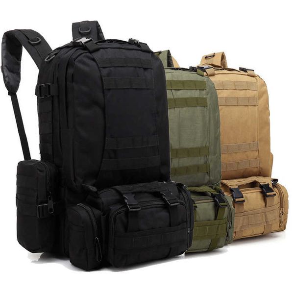 Bolsas de caminhada equipamentos táticos camuflage mochila militar caça mochila 50l de grande capacidade viajar mochila ao ar livre bolsa de ombro l221014
