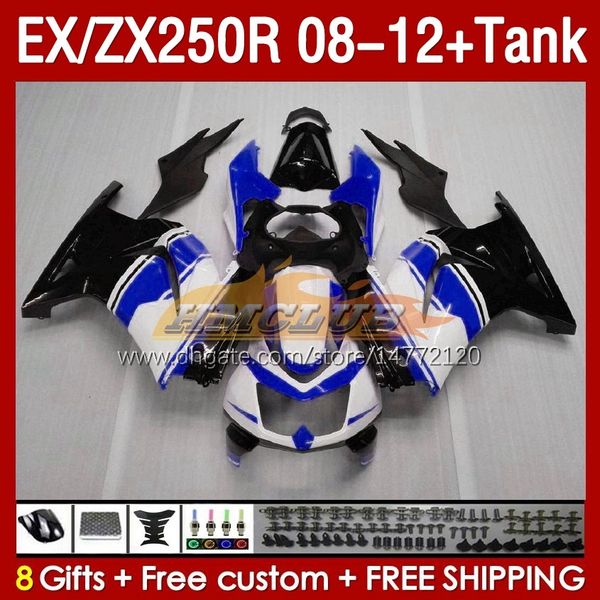 Feda￧￵es de inje￧￣o de tanques para Kawasaki Ninja ZX250 EX250 R 2008-2012 163NO.155 EX ZX 250R EX250R ZX250R 2008 2009 2010 2012 2012 2012 ZX-250R 08 09 10 11 12 Blue Blue Glossy