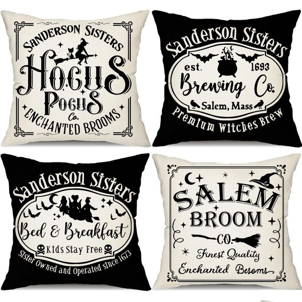 Travesseiro travesseiro halloween ers 18x18 conjunto de 4 decorações Sanderson irmãs hocus pocus arremetem dizendo almofada decorativa para ho dhxwf