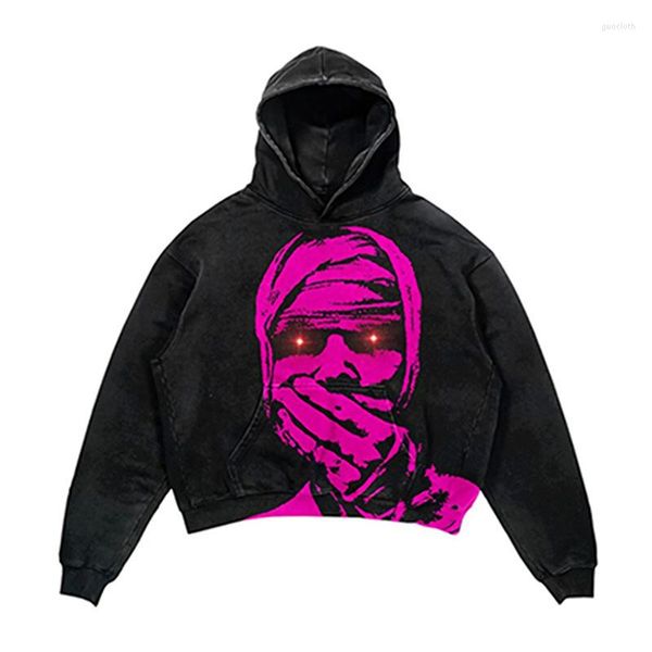 Erkek Hoodies Gotik Kazak Kazak Korkunç Kafatası Desen Erkekler Kadınlar Gevşek Y2k Grunge Streetwear Hoodie Hip Hop Sonbahar Kış Çekme Üstleri