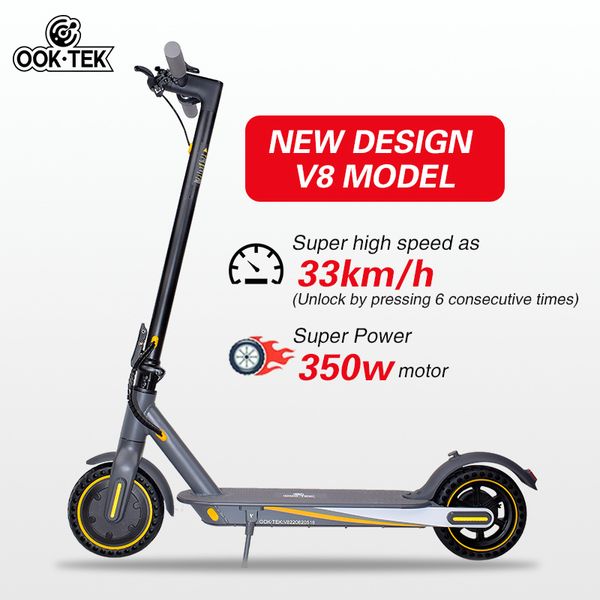 EU US Warehouse Faltbarer 8,5-Zoll-Elektro-Smart-Scooter V8 350 W 10,5 Ah-Batterie, maximale Laufleistung 26 km–33 km, Doppelbrems-Scooter mit Smart-App