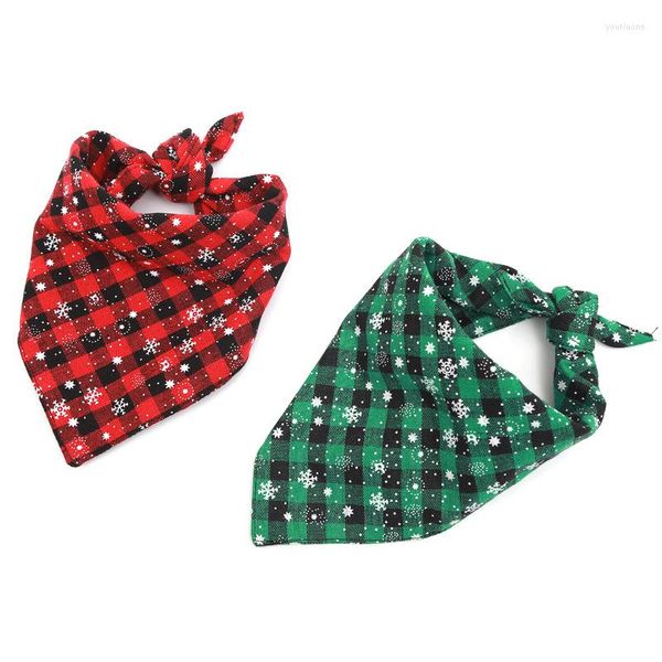 Dog Apparel Christmas Plaid Bandana Bandana Trianguar Bandagem Sconhas Colo de laço de laço para acessórios de decoração lavável de gatos