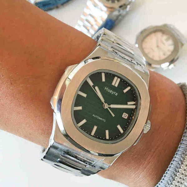 Pattek 3k 5711 8mm cal324c Relógio masculino com pulseira de aço inoxidável mecânico de luxo 40mm caixa quadrada escovada data automática verde Dial classic A