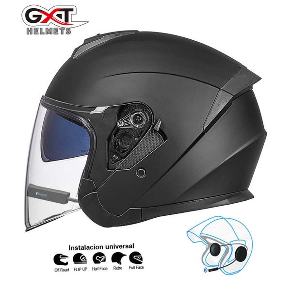 Езда на велосипедные шлемы GXT Bluetooth Motorcyc Hearmet Biker Biker Moto Helme Wirpess Thress Thress Thress Disher Motorbike Crash Helme Casco с Bluetooth L221014