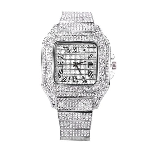 Relógios de pulso Relógio masculino Iced Out Quadrado Diamante Preto Números Quartzo Luxo Hip Hop Relógios de pulso Relógio Romano Relogio Masculino 221018