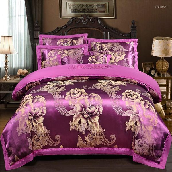 Set di biancheria da letto 2022 Set di lusso in raso jacquard Biancheria da letto morbida Copripiumino / copripiumino Lenzuolo di biancheria da letto 4 pezzi