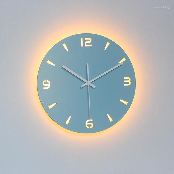 Настенные часы цифровые деревянные часы 3D светодиодные творческие гостиные ночной свет круглый белый светящий