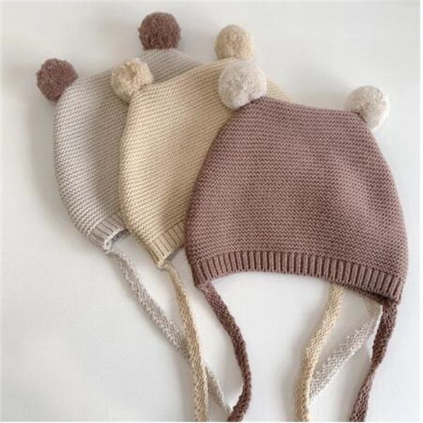 Cappello da bambino all'uncinetto Cappello da neonato con pompon morbido Berretto da bambino Tinta unita Cappello da berretto caldo lavorato a maglia per bambini GC1725