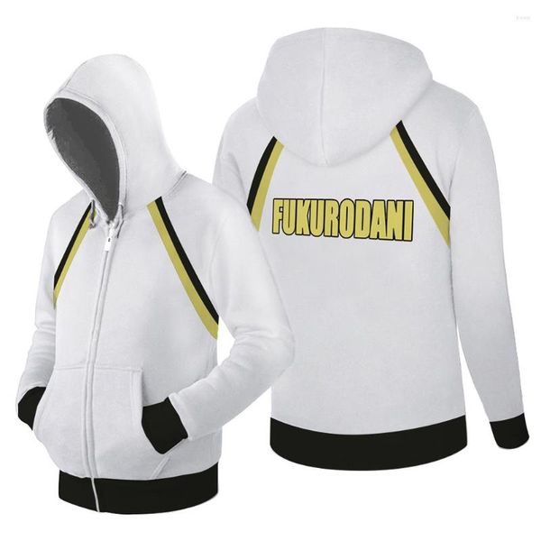 Hoodies masculinos haikyuu cosplay fukurodani zipper capuz 3d capuz de casaco com capuz