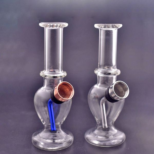 Großhandel Mini Mix Design Protable Glas Wasser Tabakpfeife Rauchen Dab Rig Bong mit Metallschale mit Kunststoffbox