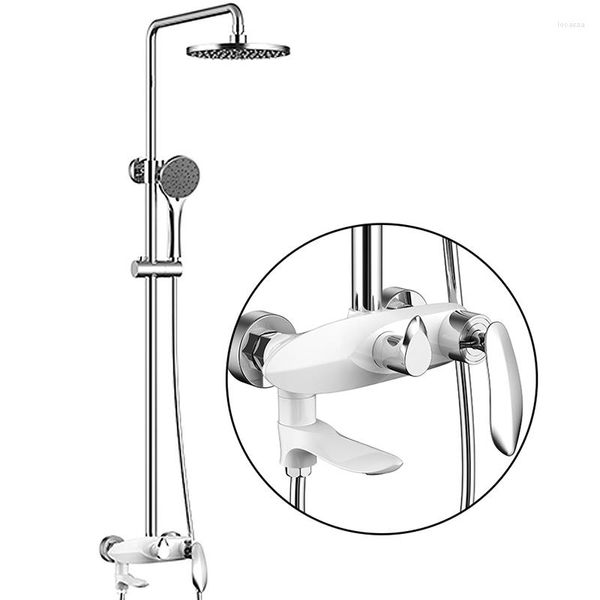 Set doccia da bagno Rubinetto Ottone Cromato Vasca da bagno a parete Soffione a pioggia Quadrato Miscelatore a barra scorrevole Set di rubinetti 877525L