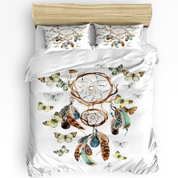 Bedding Sets Dream Catcher Feather Butterfly White 3pcs Conjunto para o quarto Bedro de casal Têxtil Trepa de edredão Fronha colcha